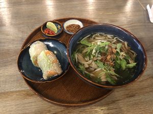 the kind pho $8.80 👍🏻👍🏻👍🏻 and summer roll $2.80/pc at The Kind Bowl - Somerset in Central Singapore