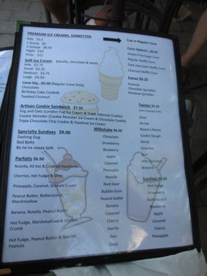 Ice cream menu with prices at Dug & Betty's Ice Creamery and Cafe in Winnipeg