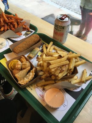  "Vlees" kroket, vegan mix, small fries  at Royal Frituur in Bruges