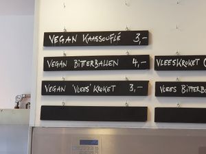 some of the vegan options at Royal Frituur in Bruges