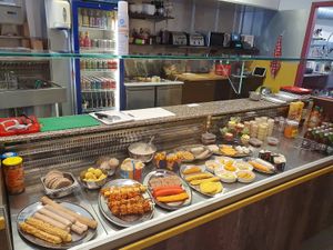 counter (note: not all vegan)  at Royal Frituur in Bruges