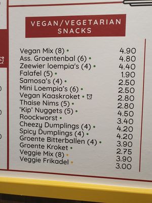 vegan optios clearly labeled at Royal Frituur in Bruges