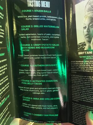 Community dinner tasting menu  at Vegan Hood Chefs in San Francisco