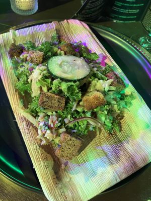 Grilled watermelon salad  at Vegan Hood Chefs in San Francisco