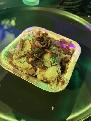 Crispy sweet potato salad  at Vegan Hood Chefs in San Francisco