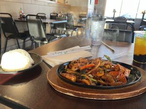 Fried tofu and veggies with passion fruit bobaa  at Viet Cuisine in Huntsville