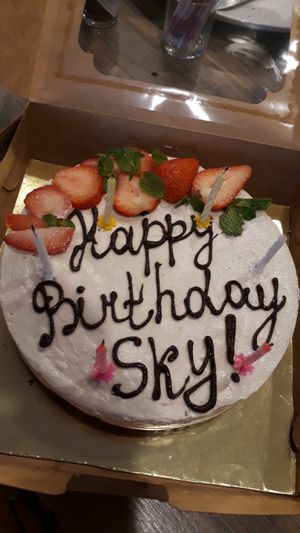 Birthday cheesecake mango and strawberry at Annie in Koh Samui