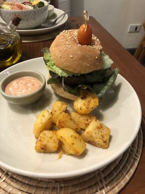 Mushroom burger with potatoes   at Annie in Koh Samui