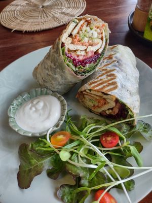 Japanese tofu wrap. Very good. Could use a little more flavor or sauce could be flavored at Annie in Koh Samui