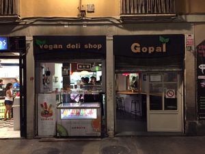 Night window  at Gopal - Vegan Deli in Barcelona