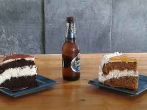 Likely the biggest serving of cake in my life! at Gopal - Vegan Deli in Barcelona