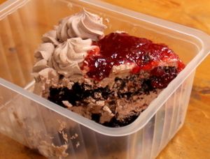 Take away chocolate cake was huge and so delicious! at Gopal - Vegan Deli in Barcelona