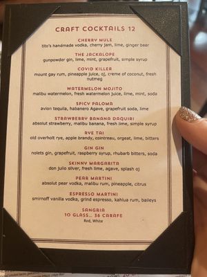 Cocktail menu  at West On Centre in Boston