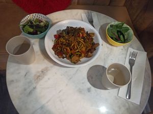 Zoodles special with small side of greens at Gigi The Vegan in Kansas City