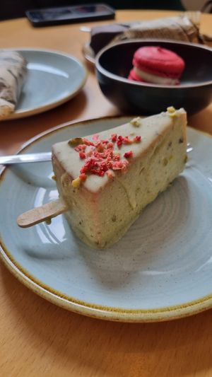 Pistachio cheesecake at Moltto Coffee in Riga