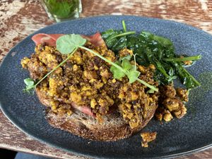 Scrambled tofu. Proper salty like. Tasty    at Lilith Coffee in Rotterdam