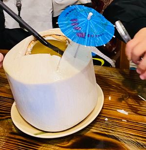 Young fresh delicious coconut at Ong Tao Vegan in Frankfurt