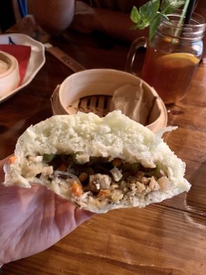 Bánh Bao (bao filled with Shiitake, cabbage and glass noodles)  at Ong Tao Vegan in Frankfurt