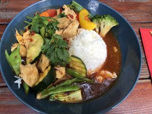 Veggie chicken with grilled vegetables  at Ong Tao Vegan in Frankfurt