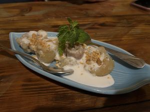 Dessert. Banane in Klebreis   at Ong Tao Vegan in Frankfurt