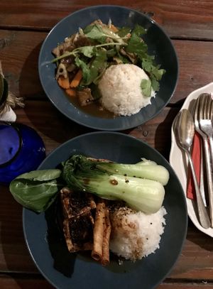 See last photo for menu names. The bottom dish is number 23, and the top dish is number 24    at Ong Tao Vegan in Frankfurt