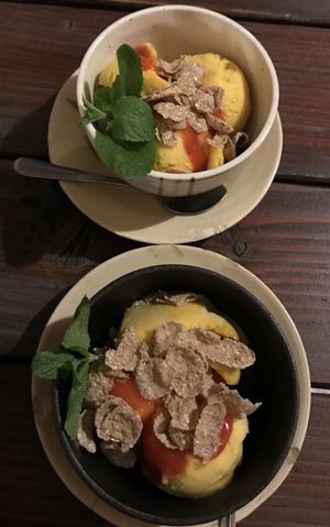 Icecream (with bran flakes?) Was lovely    at Ong Tao Vegan in Frankfurt