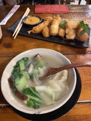 Dumpling soup, vegetable tempura  at Ong Tao Vegan in Frankfurt