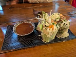 Summer roll with duck at Ong Tao Vegan in Frankfurt