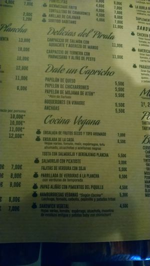 Platos veganos at Taberna Pirata Nueva Hispaniola in Cadiz