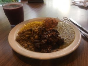 5 choice meal with fresh squeezed juice.  at Fire & Spice Vegan Restaurant - Sisson Ave in Hartford
