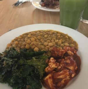 BBQ tofu, greens, and chickpeas - yum! at Fire & Spice Vegan Restaurant - Sisson Ave in Hartford