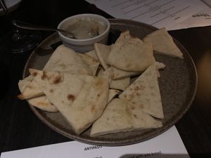 Hummus made of cannellini beans and basil 😋  at Grappa in Dorado