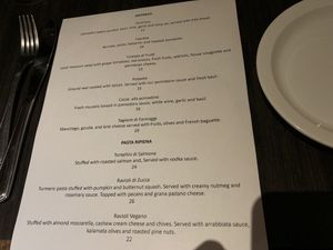 Menu with vegan options!  at Grappa in Dorado