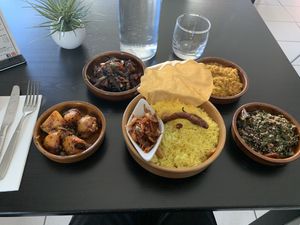 Spicy deliciousness! Veg rice and curry combo at Nona  in Bundoora