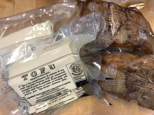 Handmade tofu and seitan at Amor Bio in Pontedera