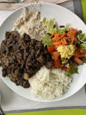 Brazilian plate with beans and seitan  at Sabor Superior in Alges
