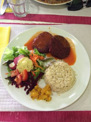 Beet and tofu burger  at Sabor Superior in Alges