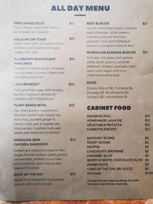 Menu at Lava Glass in Taupo