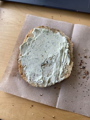 Vegan herb cream cheese   at Yorgo's Bageldashery in Norfolk