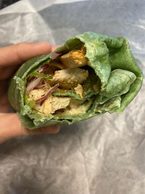 Vegan buffalo chick’n wrap   at Yorgo's Bageldashery in Norfolk