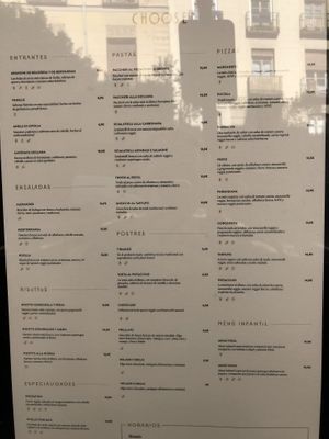 Menu  at Choose in Madrid