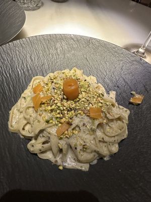 Salmon and pistachio pasta   at Choose in Madrid
