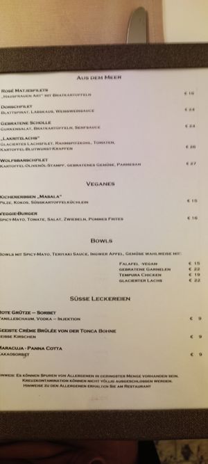 Speisekarte Februar 23 at Steg 1Restaurant in Groemitz