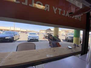 Inside looking out at Browns Bar B Q  in Midland