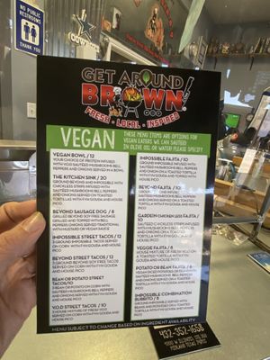 Separate vegan menu at Browns Bar B Q  in Midland