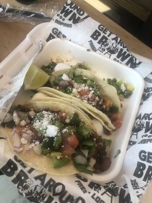 Vegan street tacos at Browns Bar B Q  in Midland