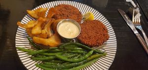 Vegan Crab Cakes with remoulade! at Ivy's Bohemia House in Chesterton
