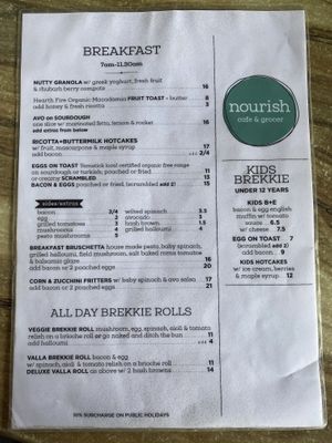 Breakfast menu  at Nourish Cafe & Grocer in Valla Beach