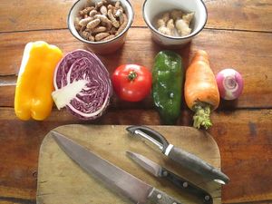 Preparations for Lentil-Quinoa Salad at Secret Garden in Mompiche