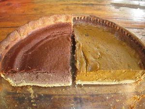 Vegan Chocolate Pie & Vegan Pumpkin Pie, both with gluten-free bases. at Secret Garden in Mompiche